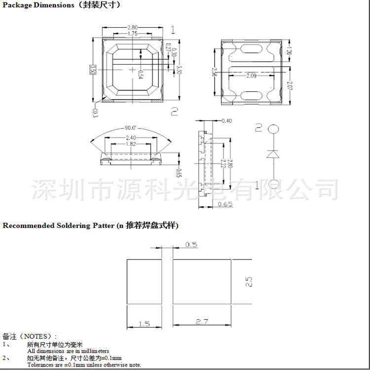 2835  0.5W红光